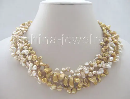 

FREE shipping>>>>>17"5row Champagne & light coffee baroque keshi reborn freshwater pearl necklace 6.07