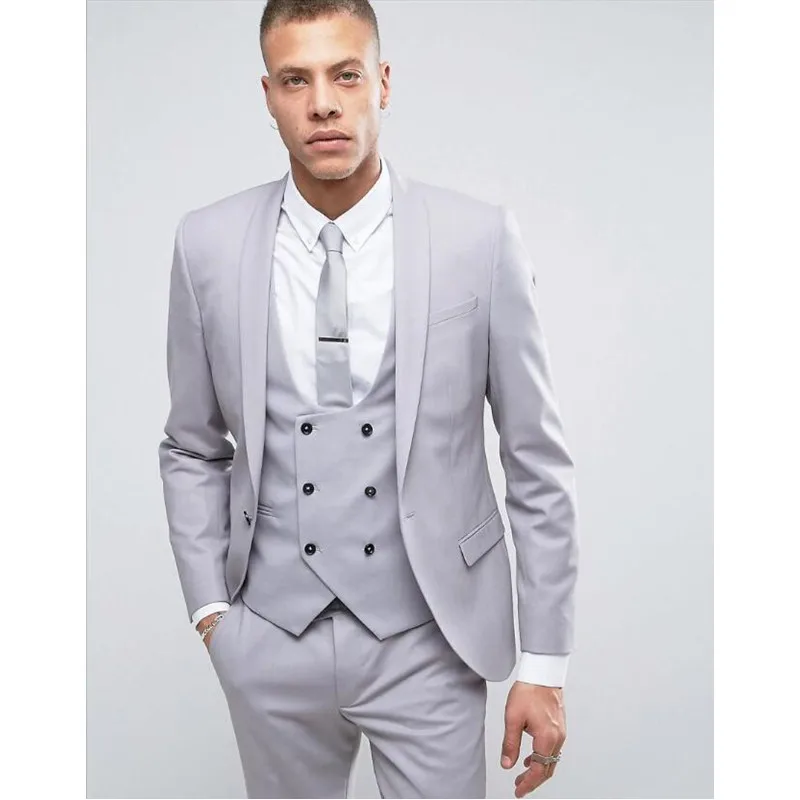 Последние конструкции пальто брюки серый платок с лацканами двубортный мужской костюм формальные узкие свадебный обычай Блейзер Для