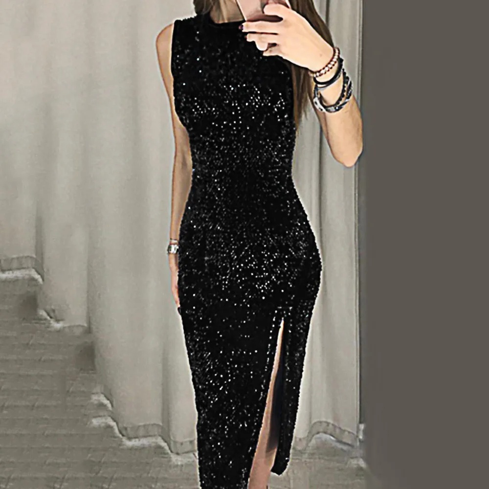 

Women Sexy Dress Vestidos De Fiesta Sleeveless Sequin Bodycon Party Dress Wedding Prom Formal Dress Women Dress Hot Sales
