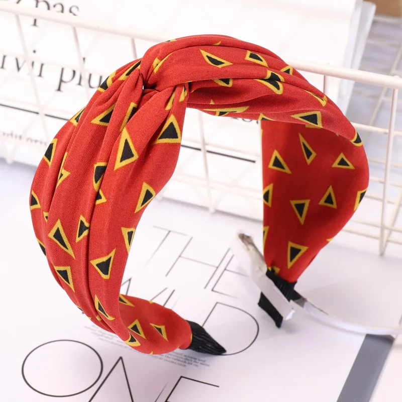 

All Wrap Up Geometry Triangle Print Knotted Headbands Women Vintage Fabric Hair Accessories Turban Elastic Hairband Head Hoop