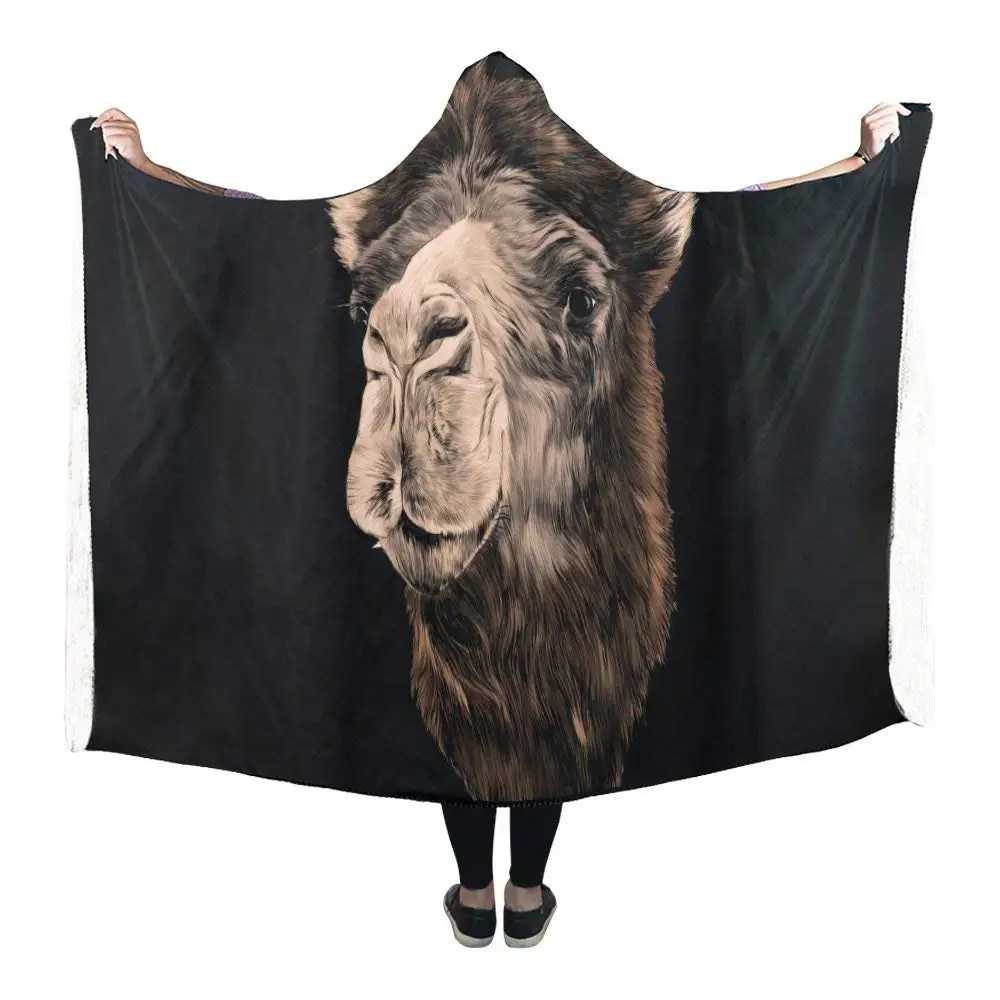 

Camel Head Hooded Blanket Pilling Polar Fleece Hooded Throw Wrap