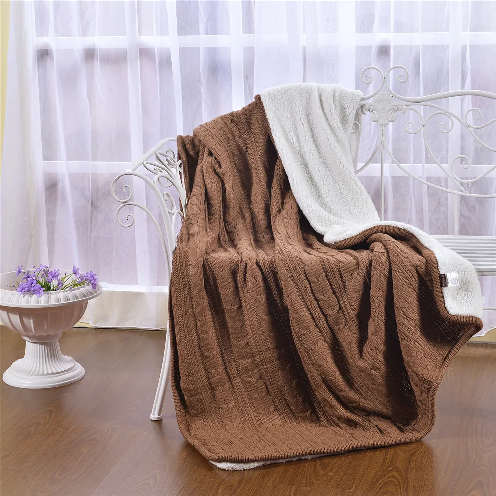 

European Deep Coffee Solid Color Winter Warmth Knitted Wool Blanket Sofa/Bed/Car Cover Quilt Blanket Portable Plaids 120x180cm
