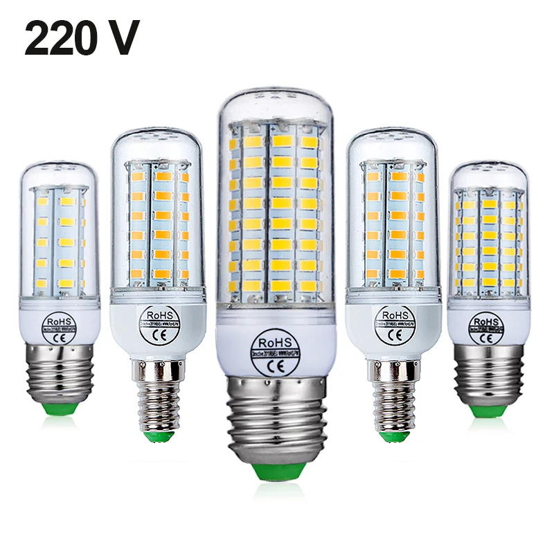 Koop E27 LED Lamp E14 LED Lamp SMD5730 220 v Corn Bulb 24 36 48 56 69 72 LEDs Kroonluchter Kaars LED Licht Voor Thuis Decoratie Ampul