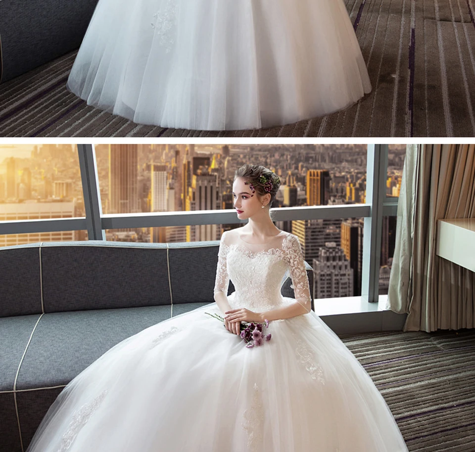 LAMYA элегантное бальное платье с О-образным вырезом больших размеров Vestido De Noiva с кружевным рукавом, свадебное платье, кружевное свадебное платье с аппликацией по индивидуальному заказу
