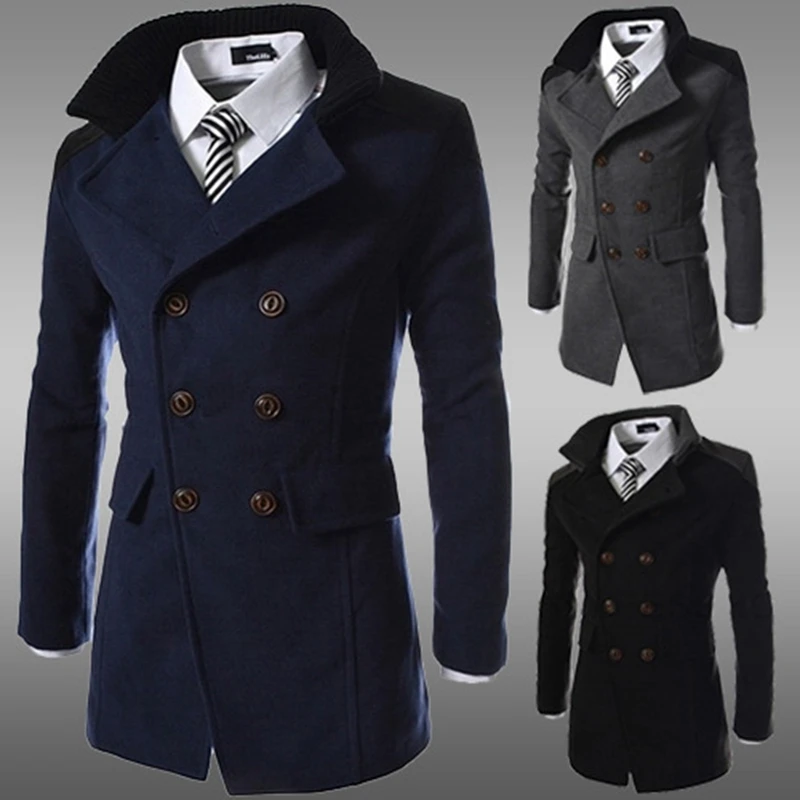 SWYIVY Winter Men's Wool Coat Slim Casual Long Jacket Warm Woolen Coats Overcoat Male Wool Double Breasted Winter Coat Men SWYIVY Winter Men's Wool Coat Slim Casual Long Jacket Warm Woolen Coats Overcoat Male Wool Double Breasted Winter Coat Men