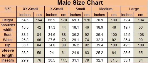 Male Size Chart