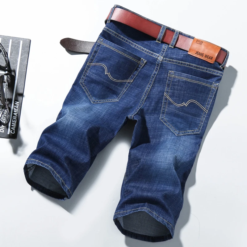 Классические летние мужские джинсовые шорты, деловые повседневные модные тонкие Стрейчевые хлопковые шорты, синие мужские джинсы
