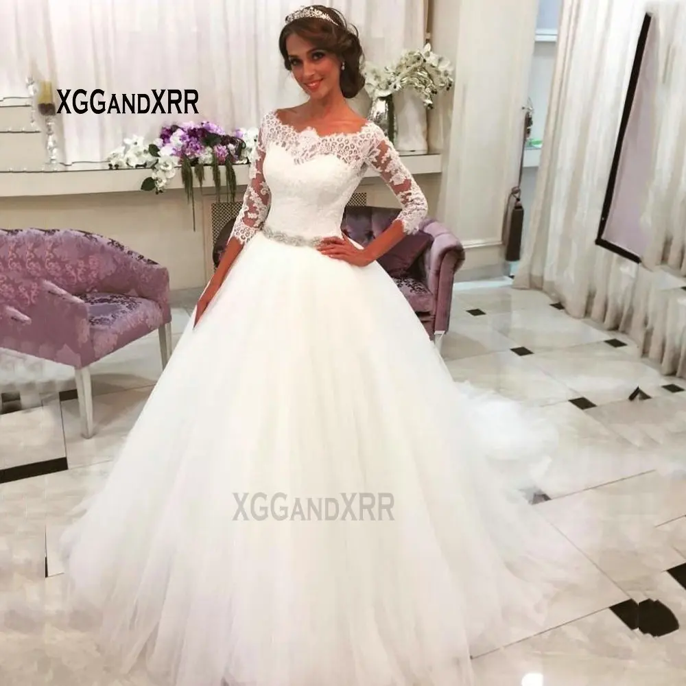 Elegant Scoop Half Sleeves A Line Wedding Dress 2019 Long Bridal