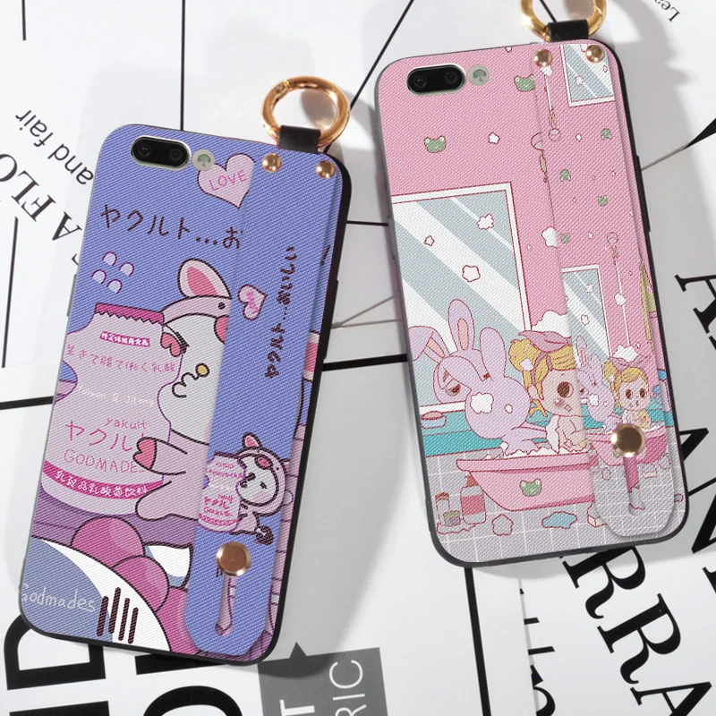 

Fashion Wrist Strap Cartoon Cases For OPPO R11 / R11 plus Animal Rabbit Printing TPU Cover For OPPO R11S / R11S Plus