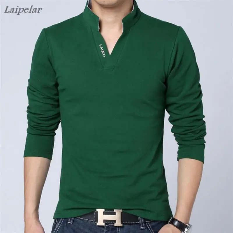

New fashion brand of men's clothing. Solid color, long sleeves, Slim, T-shirt for men cotton. Spring t-shirts Laipelar