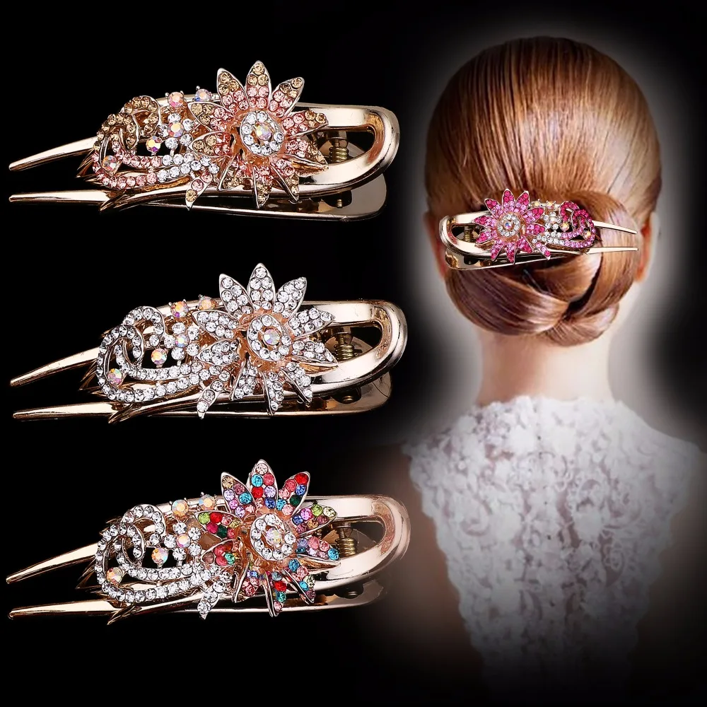 10pcs women's fashion rhinestone sunflowers hair claws hair clips for