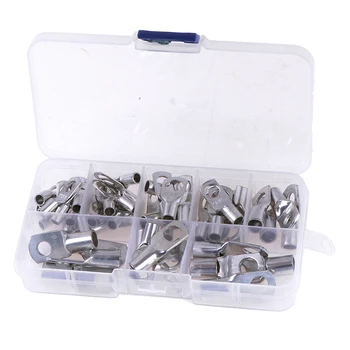 

Hot 60Pcs Cable Lugs Set Terminal Silver Copper Electrical Block Wire Connector Terminal for Battery Cable Ring Wire Auto Marine