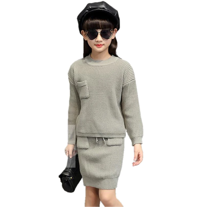 

Autumn Winter Baby Toddler Teen Girls Clothing Sets Knit Pullover Sweater + Skirt 2 Pcs Suit Children's Kids Clothes Set JW4255A