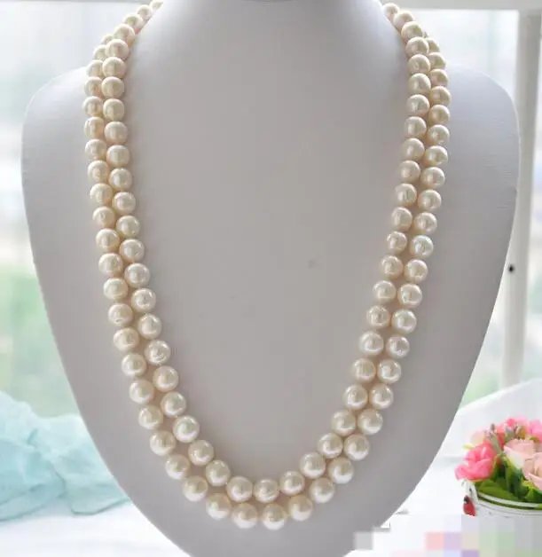 

FREE SHIPPING>@@> 3766 2row white round white PEARL necklace mabe