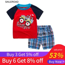 SAILEROAD Tractors Pattern Kits for Boys Clothing Sets Summer Kids Outfits Shirt Pants 2 Pieces Toddler Boy Clothes Suits