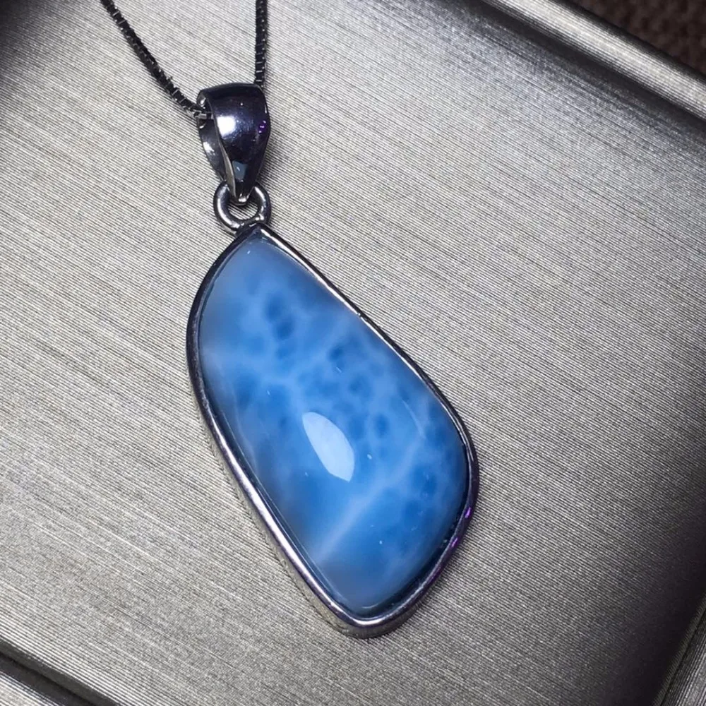 

Fine Jewelry Real 925 Steling Silver s925 100% Natural Larimar Stone 5.44grams Gemstone Female Pendant Necklaces Christmas Gift