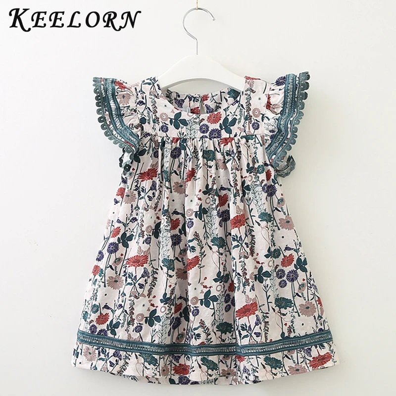 Keelorn/платья для девочек; летнее платье принцессы с рукавами-крылышками и квадратным воротником для девочек; детская одежда для От 2 до 6 лет