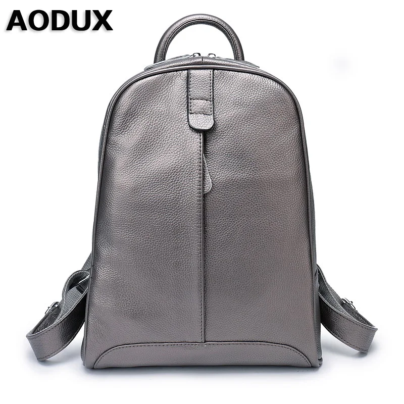 AODUX 100% натуральная кожа женский рюкзак верхний слой коровья кожа Школьные рюкзаки сумка серебристо серый/розовый/белый/бежевый цвет|Рюкзаки| | АлиЭкспресс