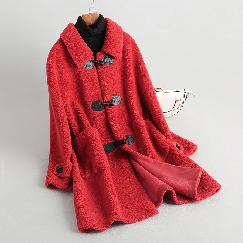 

Winter Real Composite Shearling Lamb Fur Coat Women Genuine Wool Fur Coat with Faux Suede Leather Liner A171