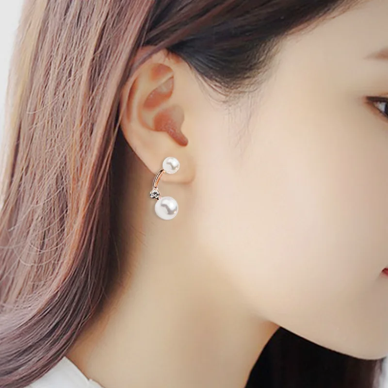 Женские Двухсторонние серьги гвоздики с жемчугом|double sided|ear jewelrypearl studs |