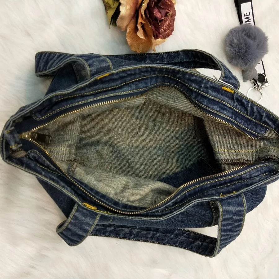 Повседневная модная дизайнерская джинсовая сумка на молнии с аппликацией и карманом, винтажные женские сумки-тоут, женские сумки, джинсовая сумка на плечо, сумки-мессенджеры