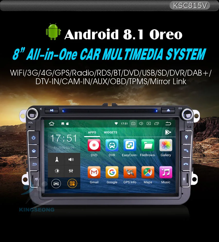 Best 8" Quad Core DAB+ 2 DIN Autoradio Android 8.1 Car Radio Player for SKODA Fabia Roomster Yeti Octavia Superb WiFi 4G GPS Sat Nav 0