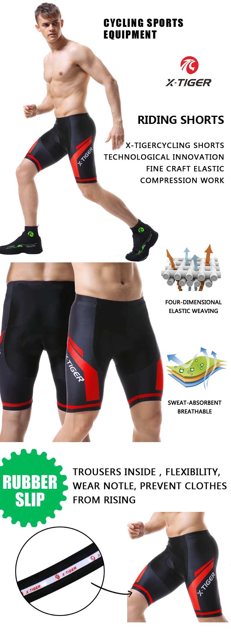 X-tiger short de ciclismo acolchoado coolmax 5d,