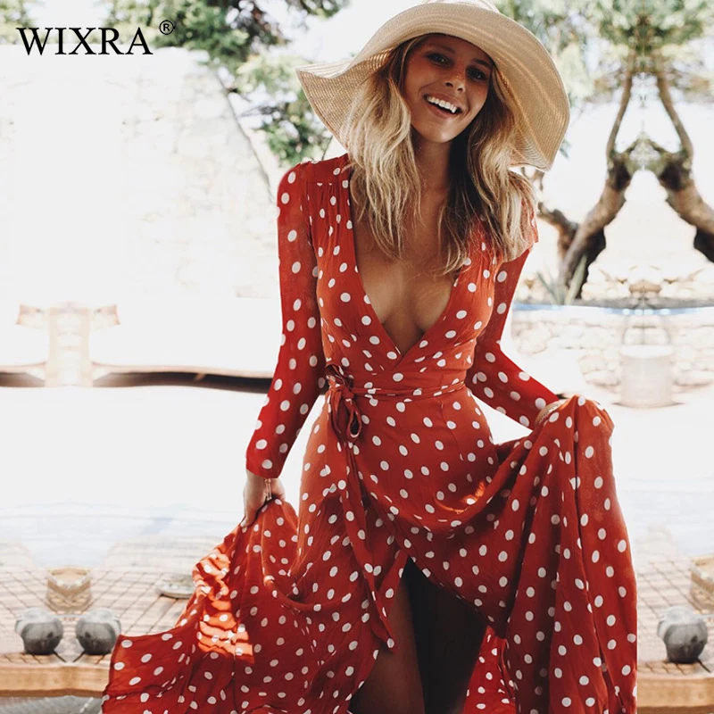 Wixra лето 2019 новое популярное милое платье в горошек с длинным рукавом женское