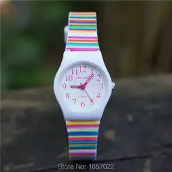 Хит продаж новых детей ярких цветов в полоску ремешок наручные часы детская мода водонепроницаемый подарок тонкий часы