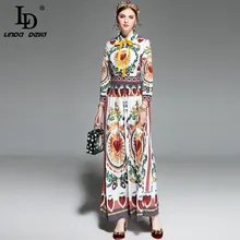 LD LINDA DELLA Spring Runway Maxi Dress Women's Long sleeve Bow Collar Printed Vintage Long Dress High Quality LD LINDA DELLA Spring Runway Maxi Dress Women's Long sleeve Bow Collar Printed Vintage Long Dress High Quality