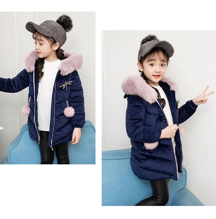 Jaqueta de Inverno das Crianças para Meninas de Pele com Capuz Nova Qualidade Engrossar Veludo Meninas Moda Jaquetas Outerwear 3-12yrs 2020 Boa 22 2019 nova jaqueta de inverno das crianças