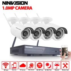 4ch беспроводного видеонаблюдения Системы 720 P NVR безопасности Камера Системы P2P 4 шт. WI-FI IP Камера открытый 1.0mp Водонепроницаемый безопасности