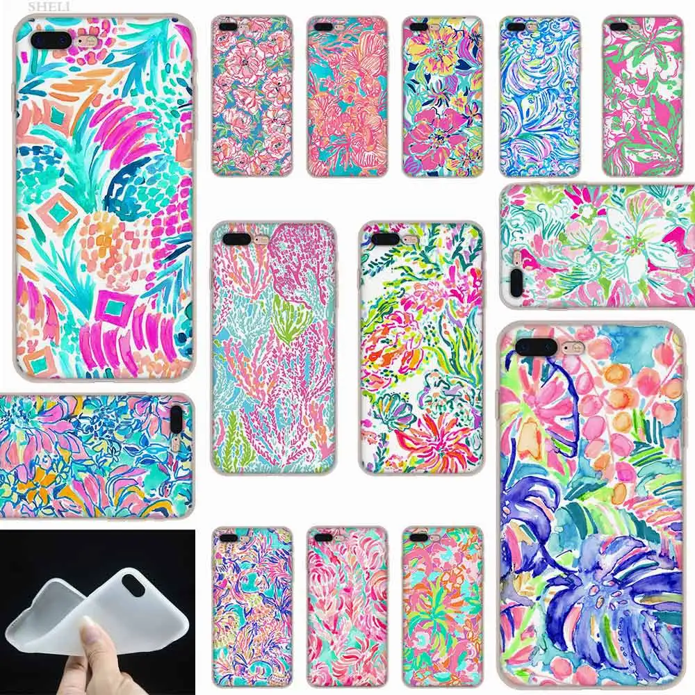 SHELI Lilly Pulitzer Summer flower Pink Frosted Softness Transparent