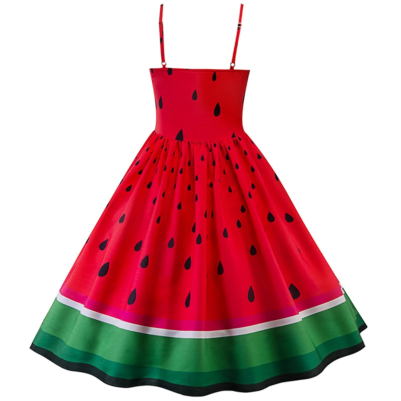 

2019 New Summer Dresses Vintage Dress Jurken 60s 50s Retro Big Swing Watermelon Print Women Vestidos
