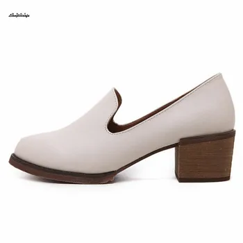 

Small Yards:33 34 35-41 zapatos mujer Spring Round Toe Casual women shoes 5cm Square heel shoes woman Ladies Party Wedding pumps