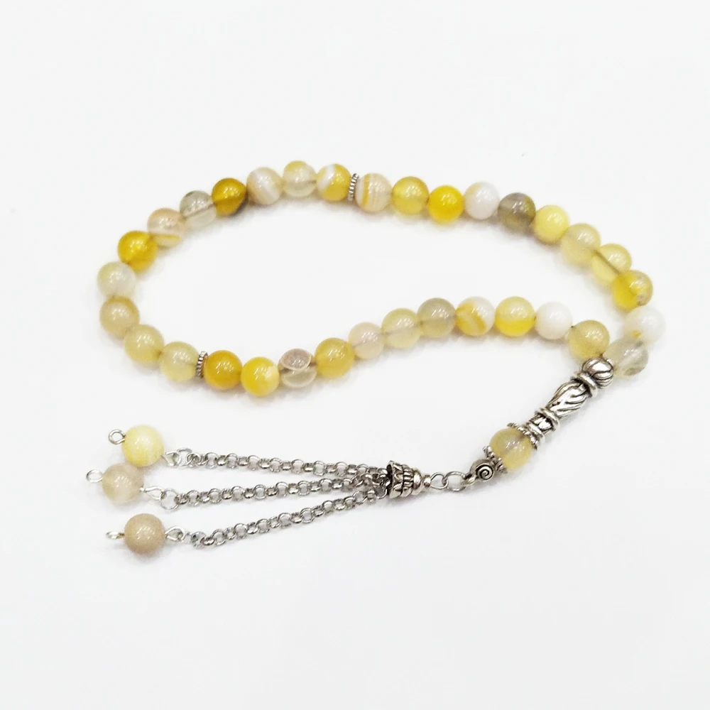 

Tesbih store 8mm yellow stone Prayer Beads Islamic Muslim Tasbih Allah For Men and Women