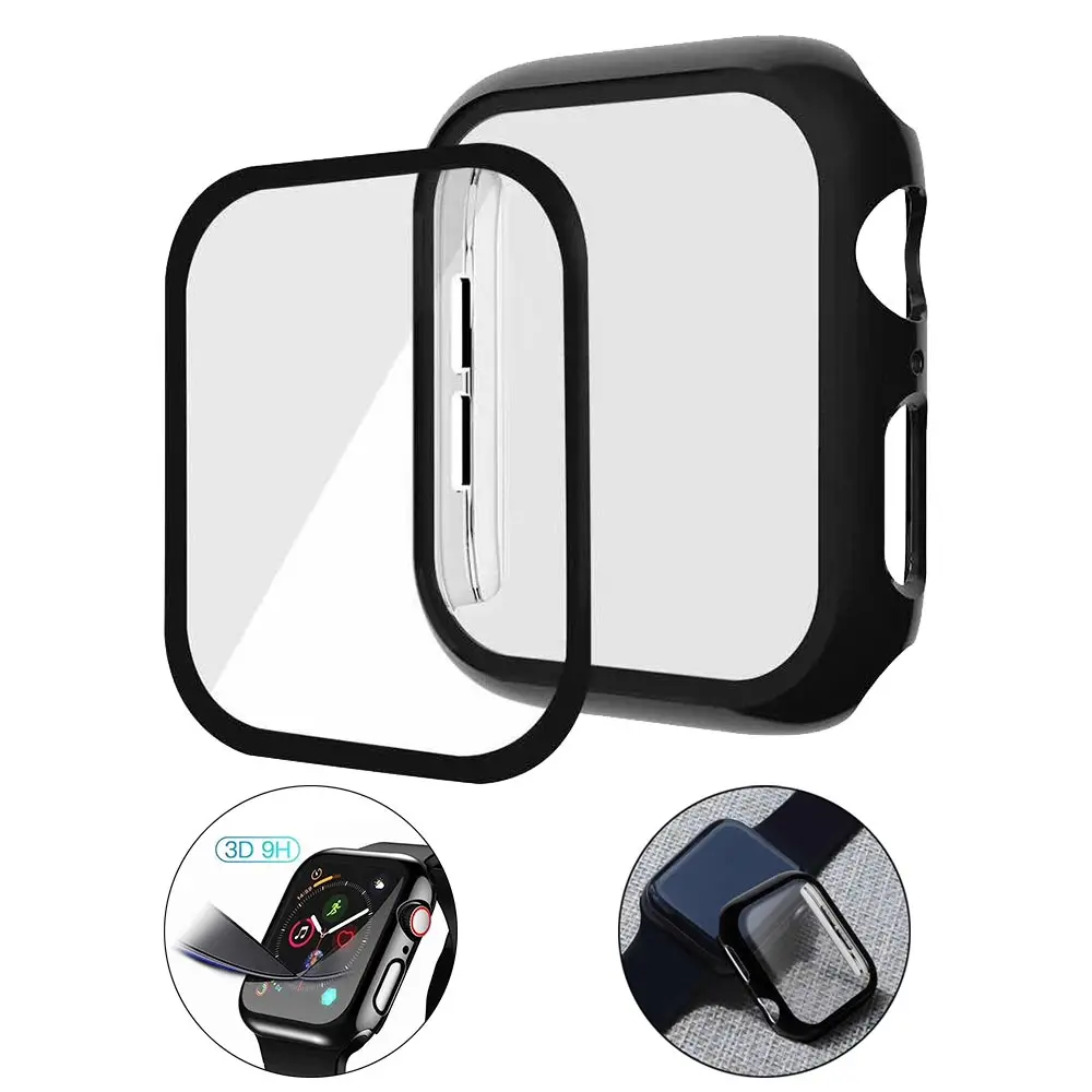 

Simple Glossy / Matte Screen Protective Case With 3D Full Cover Tempered Glass For Apple Watch 4 3 Smart Watch Accessories