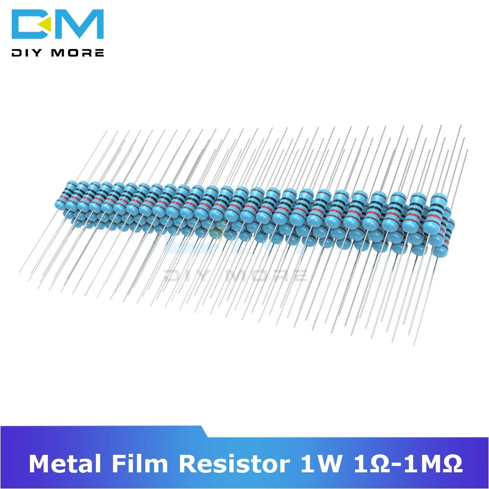100 шт. металлический пленочный резистор 1%+ 1%-1% 1W 1R-1M Ом 1K 2,2 K 4,7 K 5,1 K 6,8 K 10K 15K 22K 47K сопротивление электронный резистор Diy