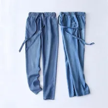 Женские брюки, осень-лето, хлопковые утягивающие джинсы, на завязках, джинсовые брюки, узкие джинсы, женские черные, большие размеры