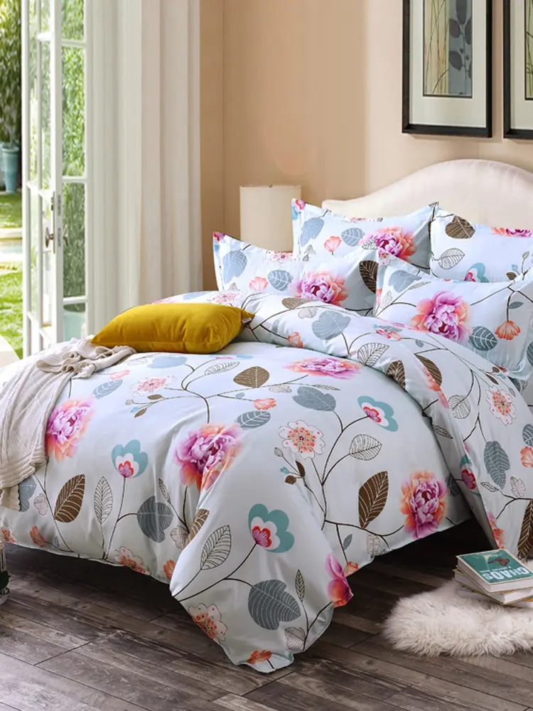 

4Pcs Bedsheet Set Pastoral Style Bright Flowers Pattern Soft Bedding Set
