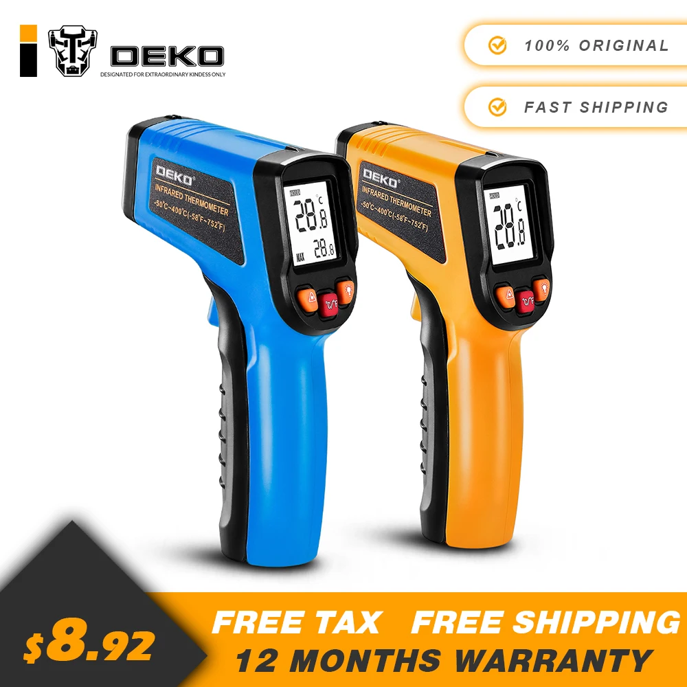 

DEKO CWQ01 Digital Dual Laser Infrared Thermometer Surface Temperature Gun Non-Contact Adjustable Emissivity Pyrometer
