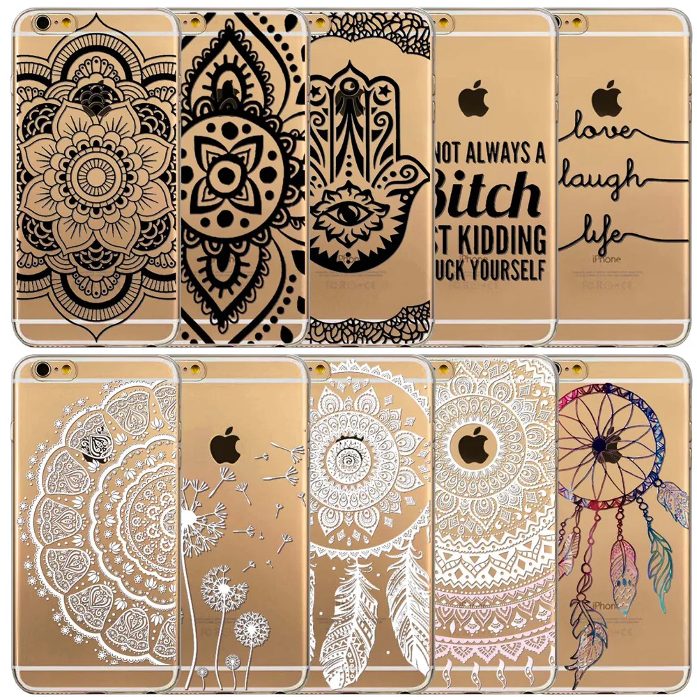 Beste Kleurrijke Dreamcatcher Telefoon Gevallen Voor Apple iPhone 6 6 s Case Back Cover Soft TPU Silicon Bloemen Paisley Bloem Mandala