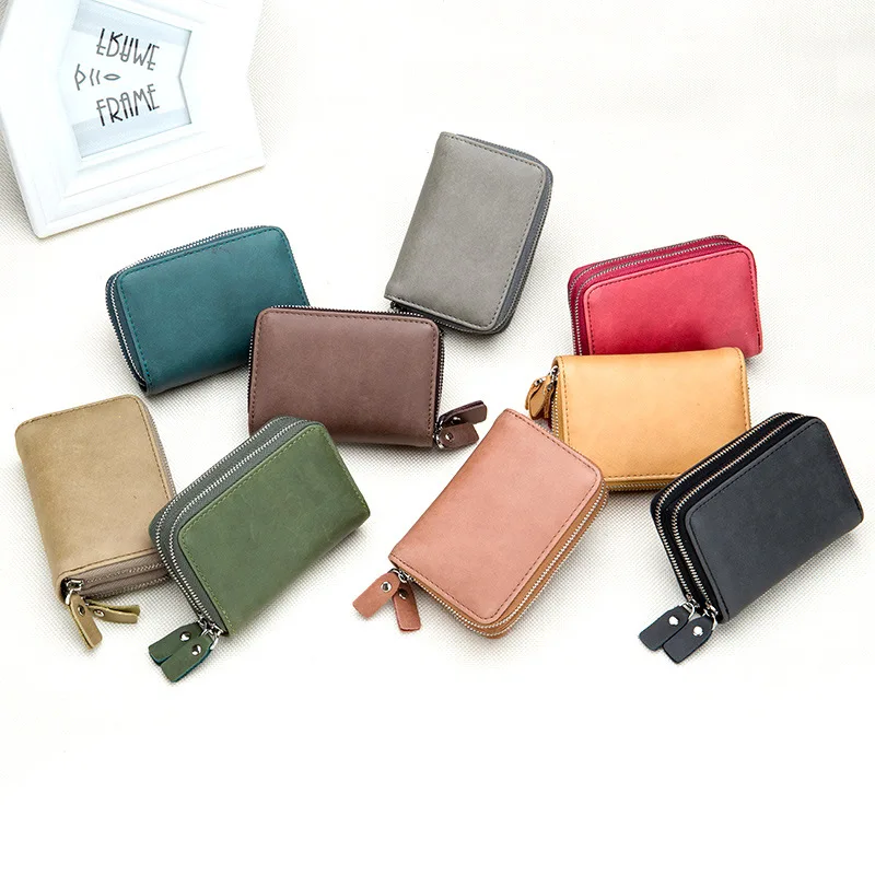 WESTCREEK Brand Multifunction Double Zipper RFID Blocking Card Holder Vintage Leather Key Holders with 12 Cards Slot