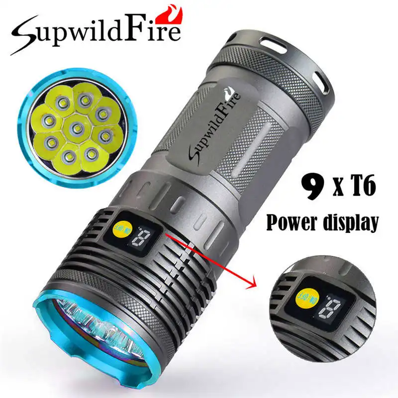 Supwildfire 25000LM 9 х Cree хм-l T6 светодиодный Мощность и режим цифровой фонарик с дисплеем светодиодный налобный фонарь светодиодный t6 светодиодный фонарик 18650#3S29