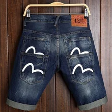Аутентичные Evisu летние высококачественные мужские повседневные джинсовые шорты дышащие высокие уличные модные хип хоп мужские прямые брюки