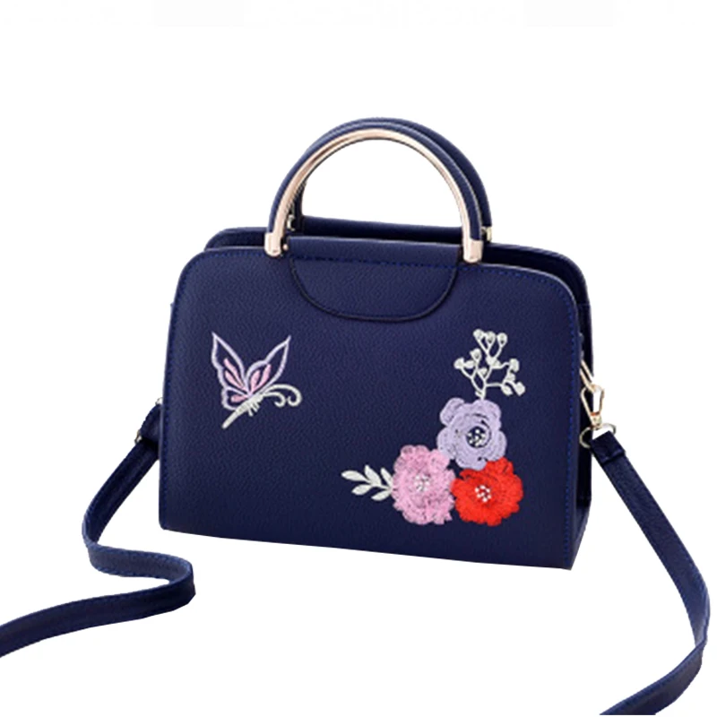 

Summer Women Leather Embroidery Shoulder Bag Female Totes Handbag For Lady Phone Money Large Capacity Bag Floral Design Bags