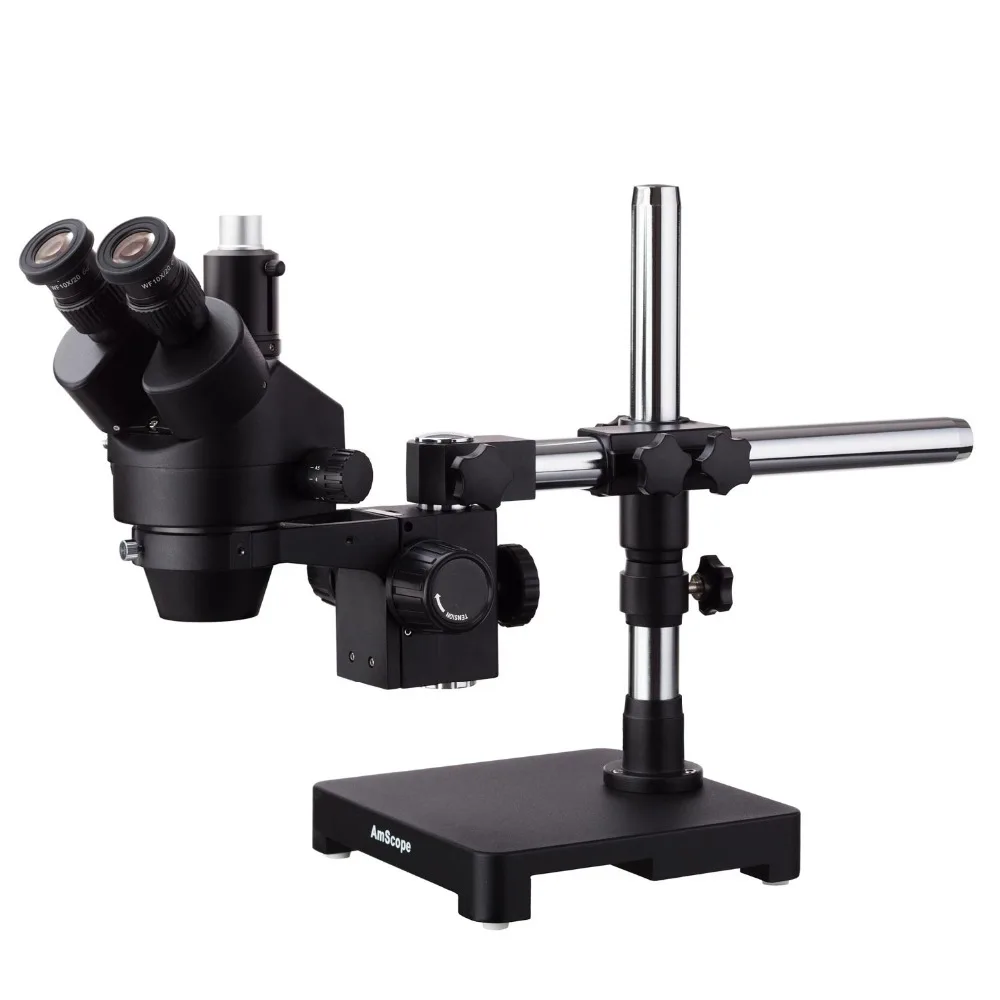 

AmScope 7X-45X Black Trinocular Stereo Zoom Microscope on Single Arm Boom Stand SM-3T-B