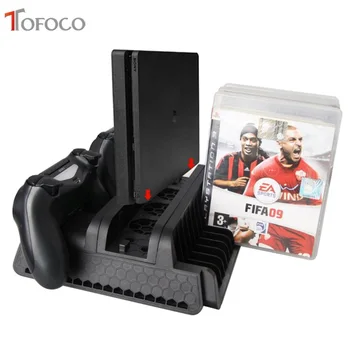

For PS4 Series Vertical Stand with Cooling Fan and Dual Controllers Charging Station for PS4/PS4 Slim/PS4 Pro 3 Built-in Cooling