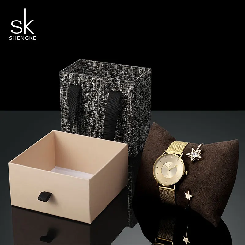 Goede Shengke Gouden Armband Horloges Set Vrouwen Luxe Quartz Horloge met Crystal Star Bangle 2019 Nieuwe SK vrouwen Dag Gift voor Vrouwen