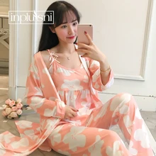 Inplusni женский халат и платье наборы японские свежие пижамы семиточечные брюки, платье наборы Piece шт наборы Хлопок Домашняя одежда милый халат
